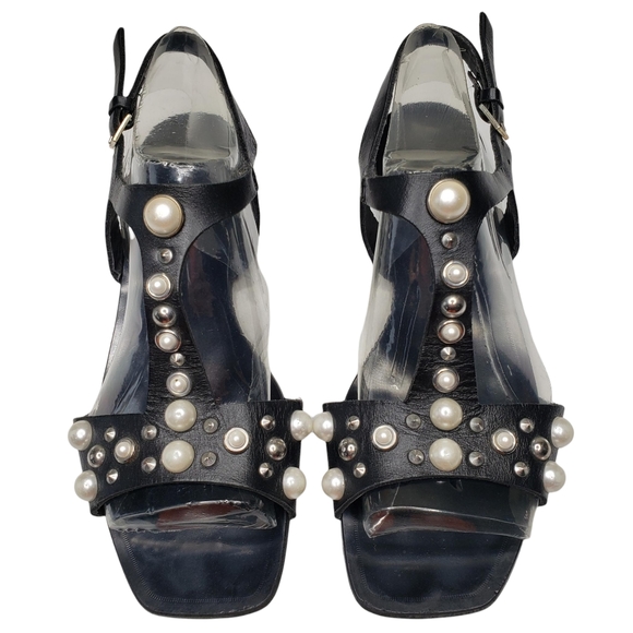 Zara Basic | Pearl Rhinestone Embellished T Strap Open Toe Sandals Women's 6.5